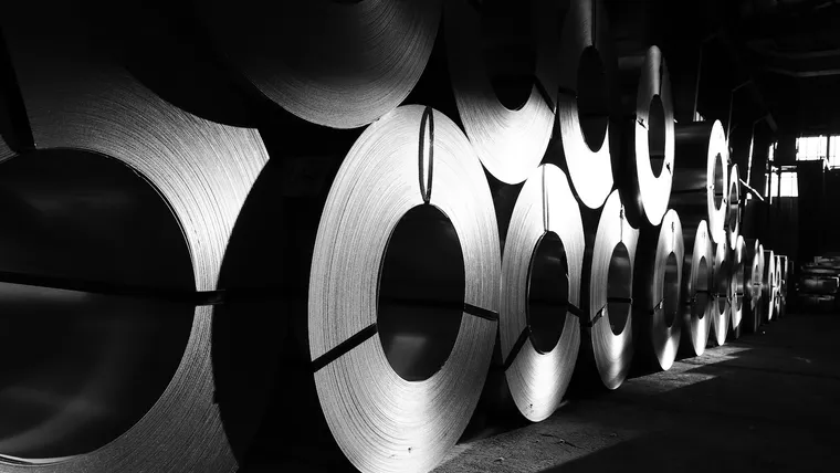 Stacked rolled steel coils