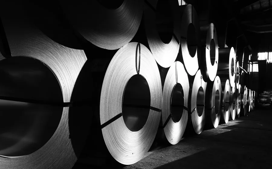 Stacked rolled steel coils