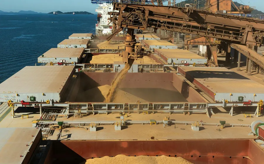 Granular bulk commodity loaded at a port terminal